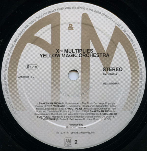 Yellow Magic Orchestra - X∞Multiplies | A&M Records (AMLH 68516) - 4 Yellow Magic Orchestra - X∞Multiplies | A&M Records (AMLH 68516) - 4