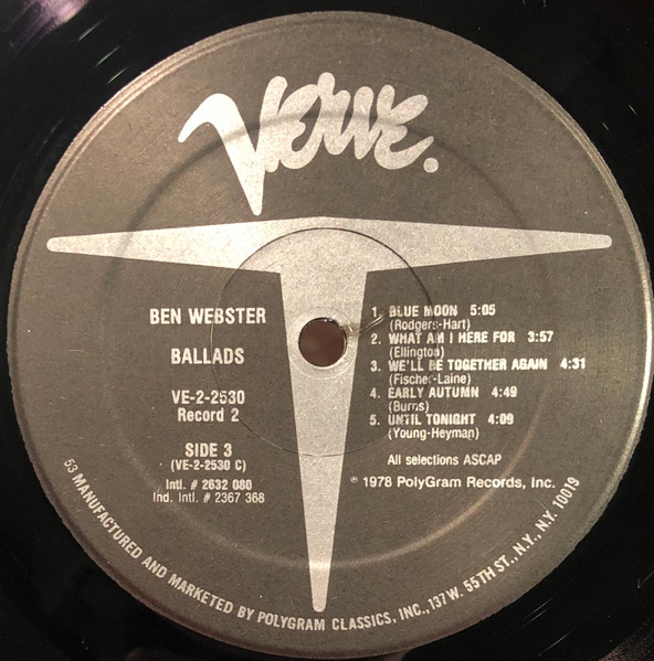 Ben Webster - Ballads | Verve Records (VE-2-2530) - 2