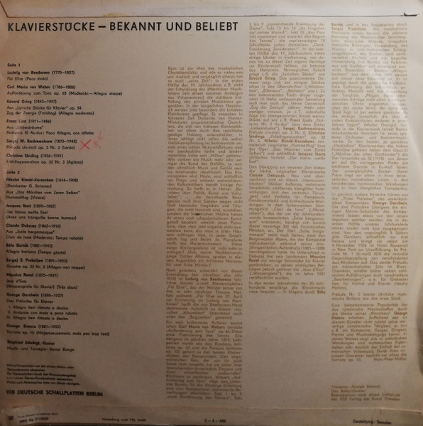 Siegfried Stöckigt - Klavierstücke - Bekannt Und Beliebt | ETERNA (8 25 734) - 2