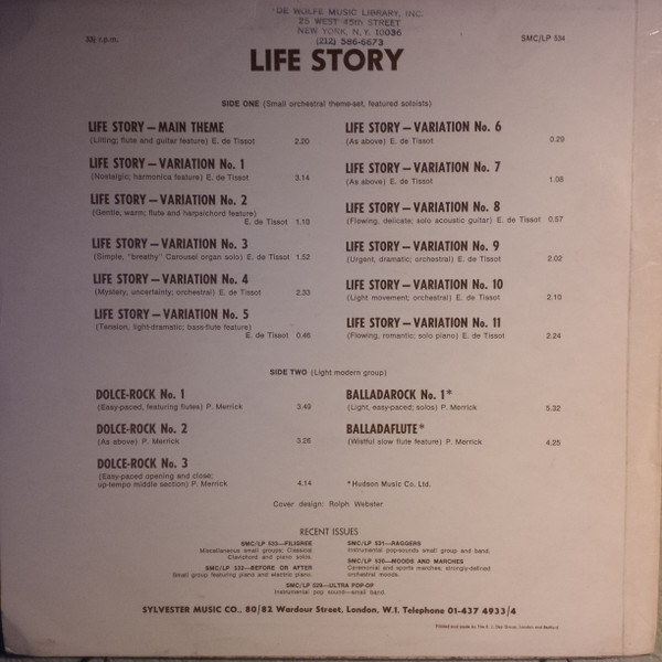 Even De Tissot / Peter Merrick - Life Story | Sylvester Music Company (SMC/LP 534) - 2