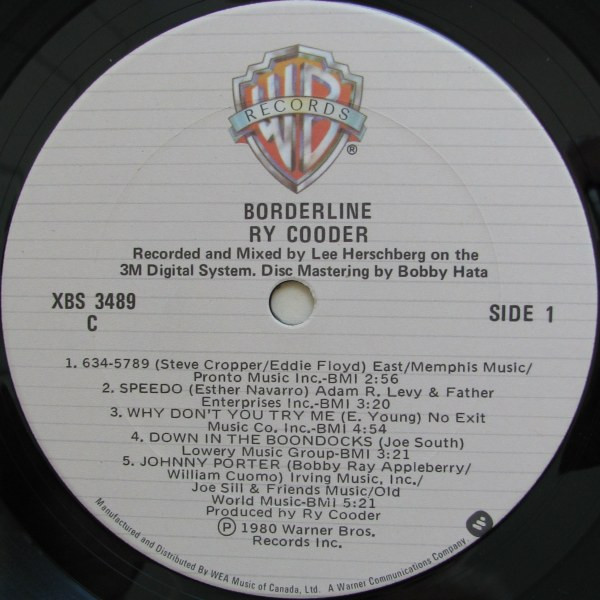 Ry Cooder - Borderline | Warner Bros. Records (XBS 3489) - 2