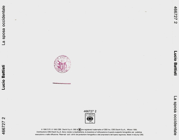 Lucio Battisti - La Sposa Occidentale | CBS (466727 2) - 2