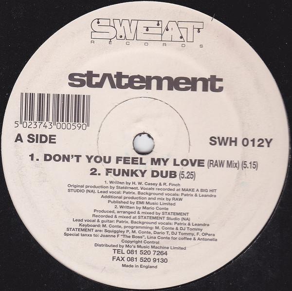 Statement - Don't You Feel My Love | Sweat Records (SWH 012) - main Statement - Don't You Feel My Love | Sweat Records (SWH 012) - main
