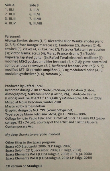 Rafael Toral - Space Elements Vol. III | Taiga Records (TAIGA 16) - 4