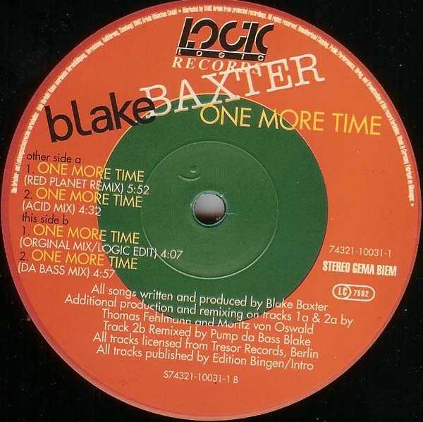 Blake Baxter - One More Time | Logic Records (74321-10031-1)