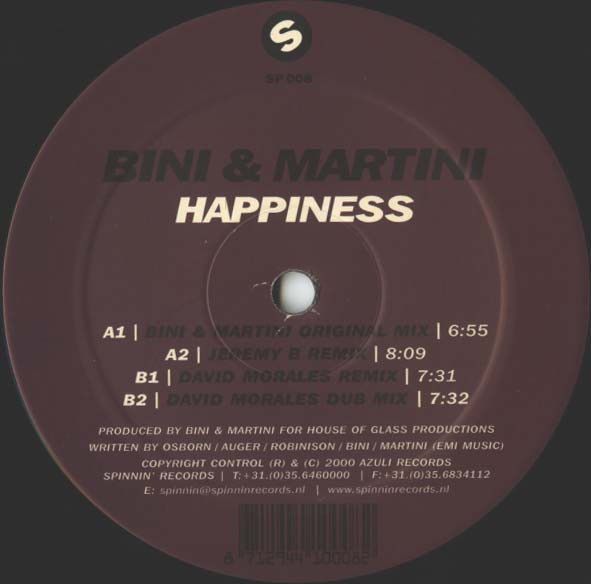 Bini & Martini - Happiness | Spinnin' Records (SP 008) - 3