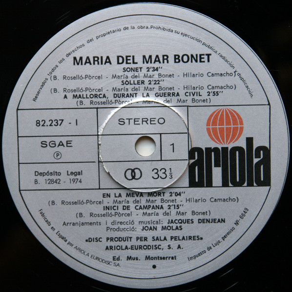 Maria Del Mar Bonet - Maria Del Mar Bonet | Ariola (82.237-E) - 4