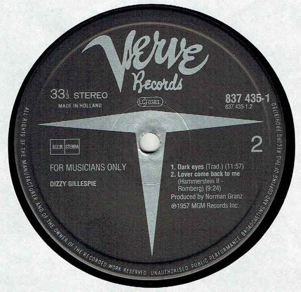 Stan Getz / Dizzy Gillespie / Sonny Stitt - For Musicians Only | Verve Records (837 435-1) - 4