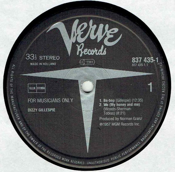 Stan Getz / Dizzy Gillespie / Sonny Stitt - For Musicians Only | Verve Records (837 435-1) - 3