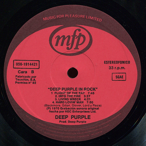 Deep Purple - In Rock | Music For Pleasure (056 191442 1) - 4