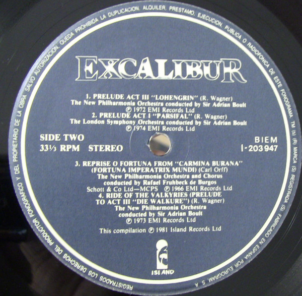 Various - Music From The Film Excalibur And Other Selections | Island Records (I-203947) - 4 Various - Music From The Film Excalibur And Other Selections | Island Records (I-203947) - 4