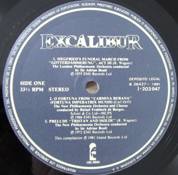 Various - Music From The Film Excalibur And Other Selections | Island Records (I-203947) - 3 Various - Music From The Film Excalibur And Other Selections | Island Records (I-203947) - 3