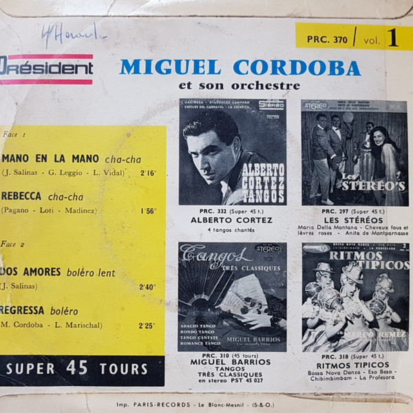 Miguel Cordoba Et Son Orchestre - Mano En La Mano - Vol. 1 | Président (PRC. 370) - 2