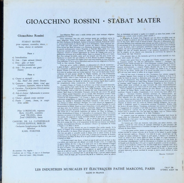 Gioacchino Rossini , Karl Forster , Chor Der St. Hedwigs-Kathedrale Berlin , Deutsches Symphonie-Orchester Berlin - Stabat Mater | La Voix De Son Maître (FALP 758) - 3