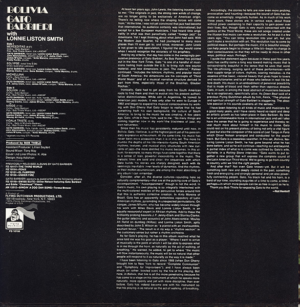 Gato Barbieri With Lonnie Liston Smith - Bolivia | Flying Dutchman (FD-10158) - 2
