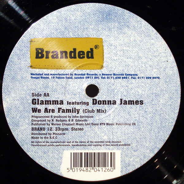 Glamma Featuring Donna James - Let's Hear It For The Boy / We Are Family | Branded Records (BRAND 12) - 2 Glamma Featuring Donna James - Let's Hear It For The Boy / We Are Family | Branded Records (BRAND 12) - 2