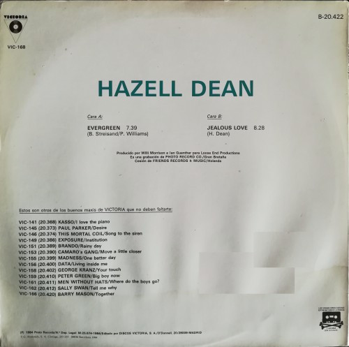 Hazell Dean - Evergreen / Jealous Love | Victoria (VIC-168) - 2