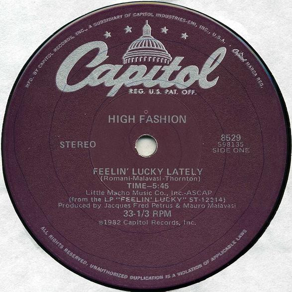 High Fashion - Feelin' Lucky Lately | Capitol Records (8529)