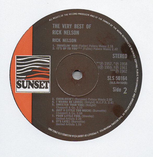 Ricky Nelson - The Very Best Of Rick Nelson | Sunset Records (SLS 50164) - 4 Ricky Nelson - The Very Best Of Rick Nelson | Sunset Records (SLS 50164) - 4