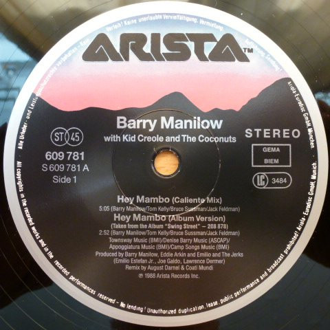 Barry Manilow With Kid Creole And The Coconuts - Hey Mambo | Arista (609 781) - 2
