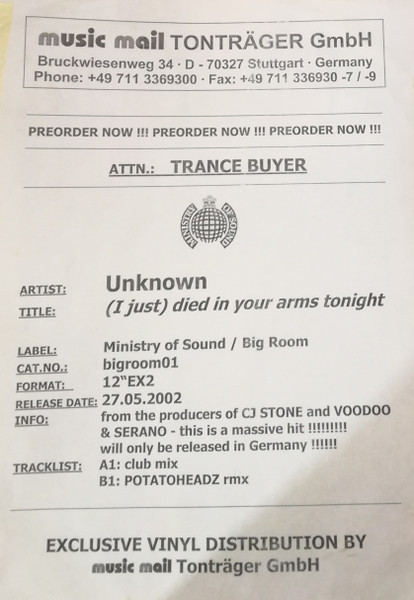 Resource - (I Just) Died In Your Arms Tonight | Bigroom Records (bigroom01) - 2