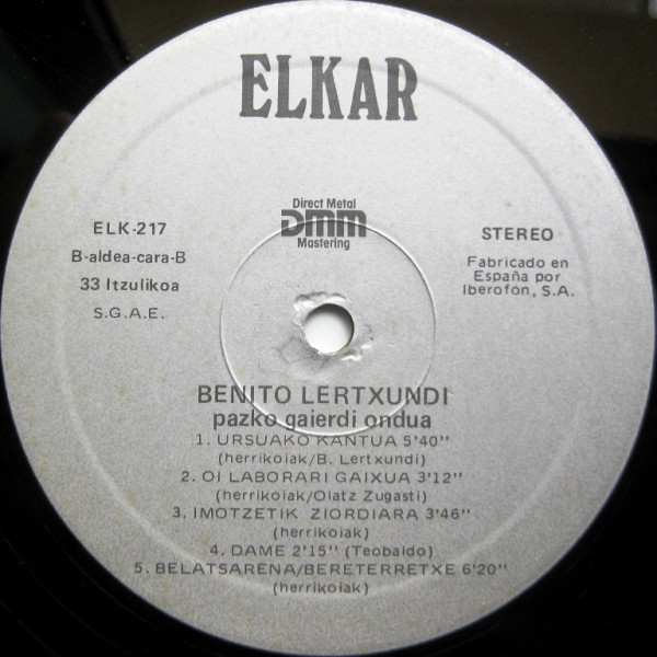 Benito Lertxundi - Pazko Gaierdi Ondua | Elkar (KD-217) - 4