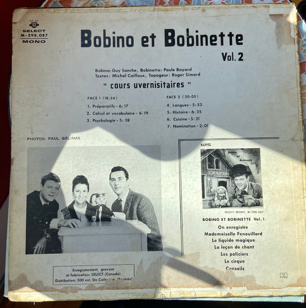 Bobino Et Bobinette - Vol. 2 : « Cours Uvernisitaires » [Vinyl] | Select (M-298.087) - 2
