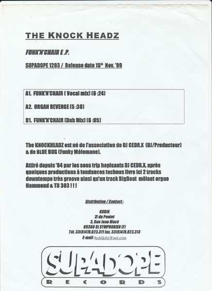 The KnockHeadz - Funk'N'Chair E.P. | Supadope Records (SUPADOPE 1203) - 3