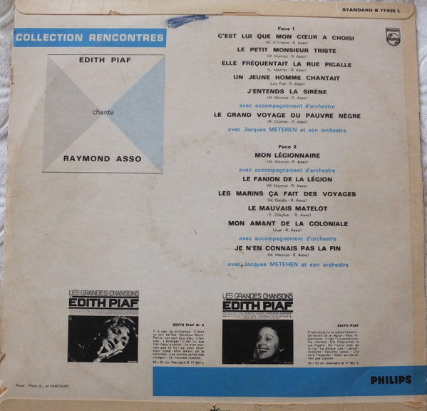 Edith Piaf - Chante Raymond Asso | Philips (B 77 935 L) - 2