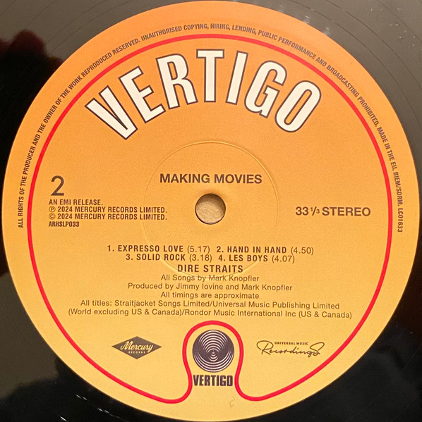 Dire Straits - Making Movies | Vertigo (ARHSLP033) - 4