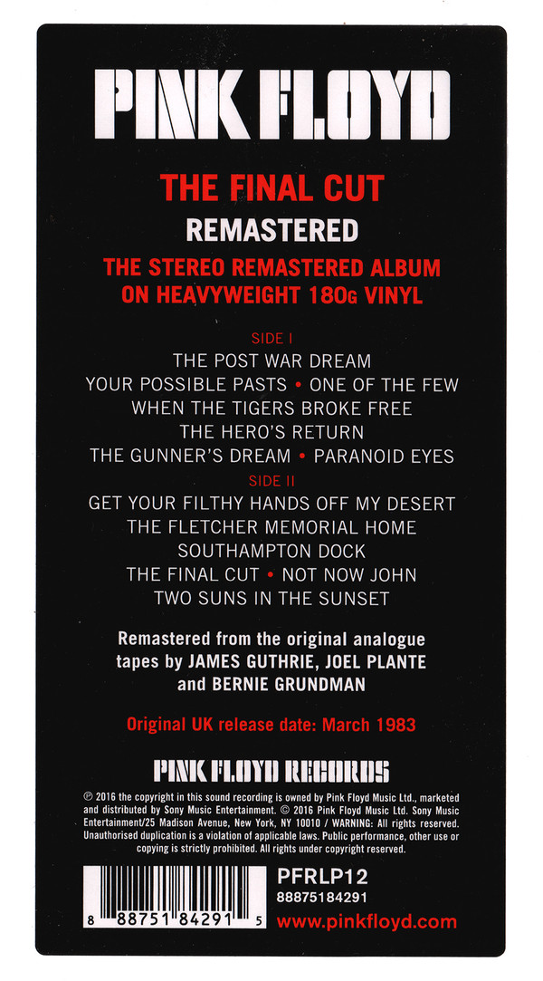 Pink Floyd - The Final Cut | Pink Floyd Records (PFRLP12) - 2