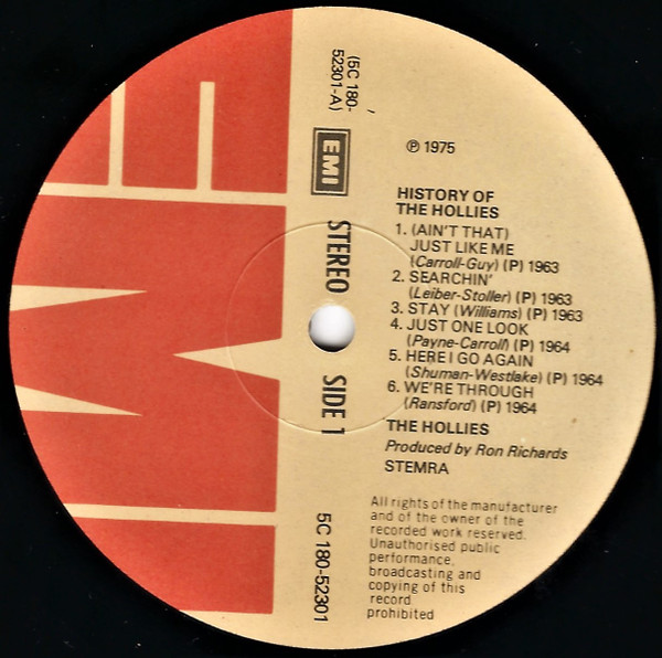 The Hollies - The History Of The Hollies - 24 Genuine Top Thirty Hits | EMI (5C 180-52 301 2) - 3