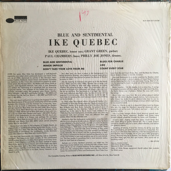 Ike Quebec - Blue & Sentimental | Blue Note (BST 84098) - 2