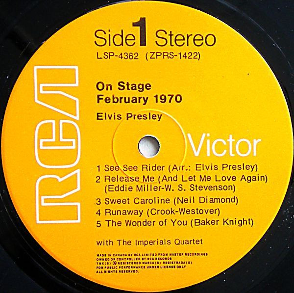 Elvis Presley - On Stage (February, 1970) | RCA Victor (LSP-4362) - 3
