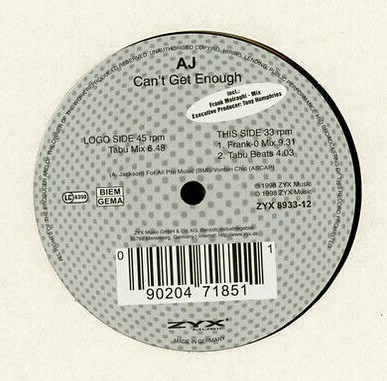 AJ - Can't Get Enough | ZYX Music (ZYX 8933-12) - main