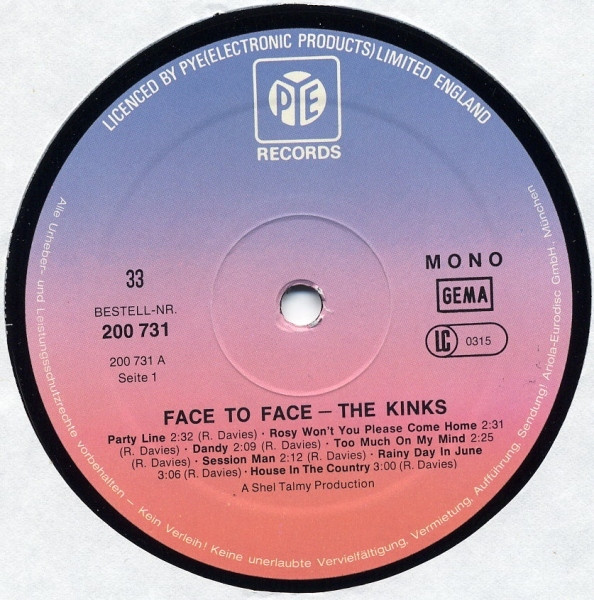 The Kinks - Face To Face | Pye Records (200 731-241)