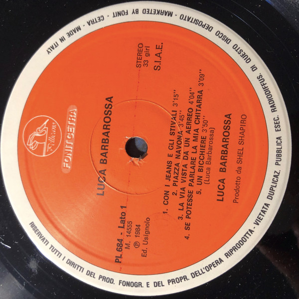 Luca Barbarossa - Luca Barbarossa | Fonit Cetra (PL 684) - 4