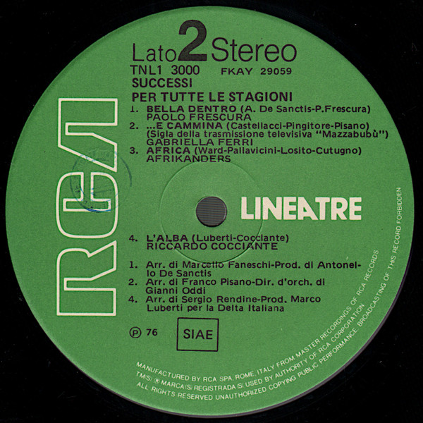 Various - Successi Per Tutte Le Stagioni | RCA (TNL1-3000) - 4 Various - Successi Per Tutte Le Stagioni | RCA (TNL1-3000) - 4