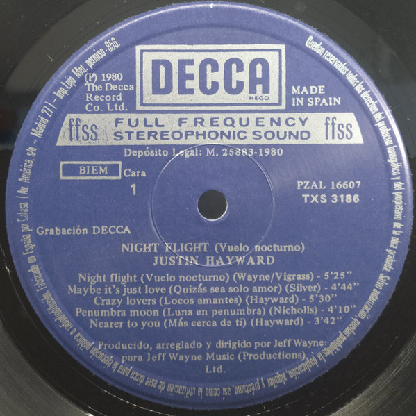 Justin Hayward - Night Flight | Decca (TXS 3186) - 3