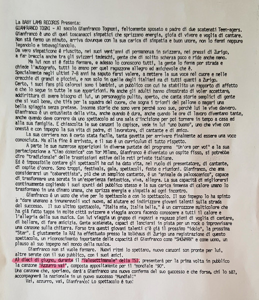 Gianfranco Togni - Azzurro Vai | Baby Lamb Records (GITO4247) - 4 Gianfranco Togni - Azzurro Vai | Baby Lamb Records (GITO4247) - 4