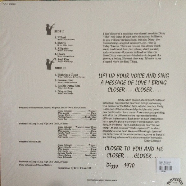 Dizzy Gillespie Featuring James Moody - The Real Thing | Perception Records (PLP 2) - 2