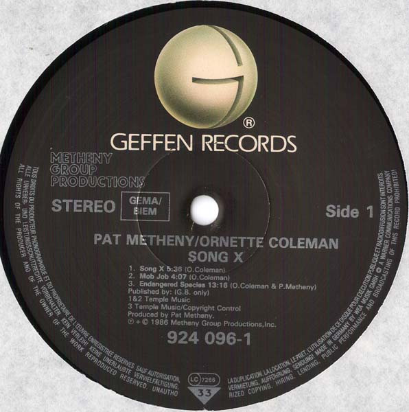 Pat Metheny / Ornette Coleman - Song X | Geffen Records (924 096-1) - 3