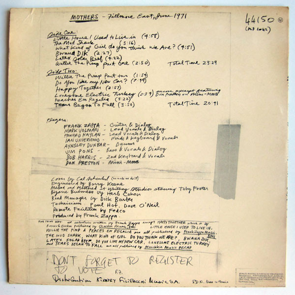 The Mothers - Fillmore East - June 1971 | Reprise Records (44150) - 2