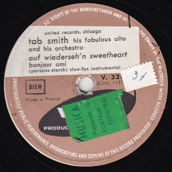 Tab Smith Orchestra - Auf Wiederseh'n Sweetheart / You Belong To Me | Vogue Productions (V. 3263)