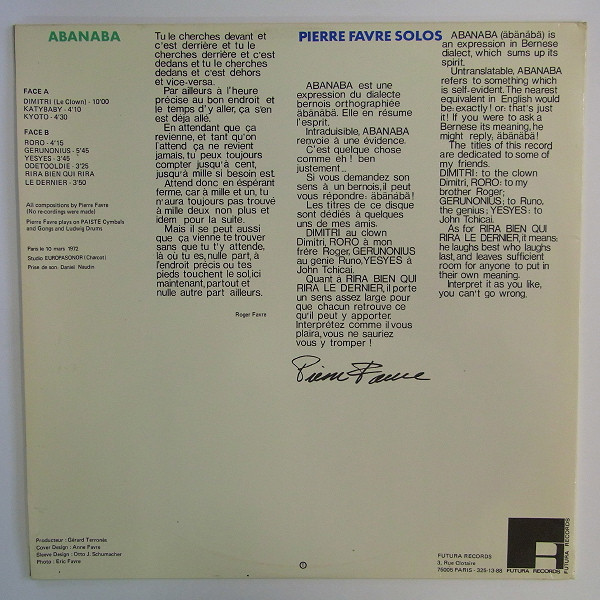 Pierre Favre - Abanaba | Futura Records (GER 35)