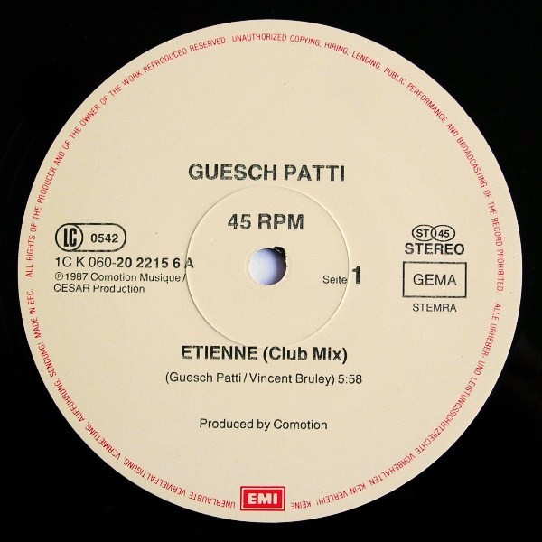 Guesch Patti - Etienne (Dance Mix) | EMI (1C K 060-20 2215 6) - 3