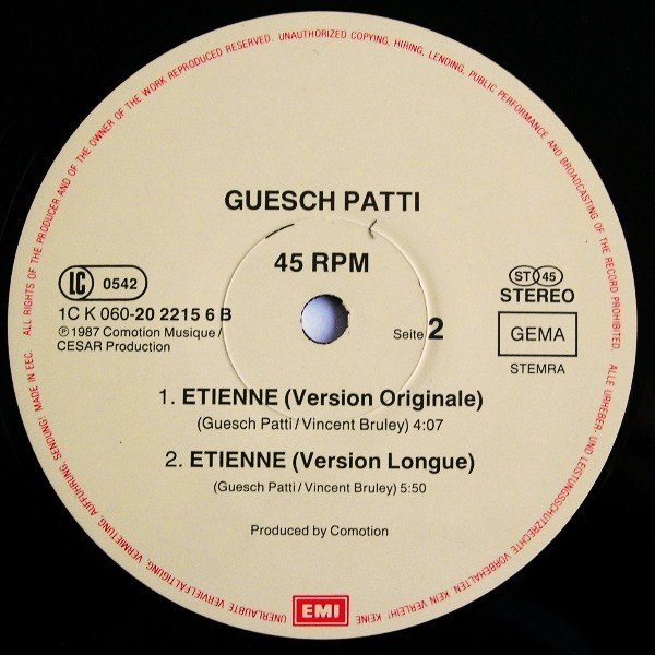 Guesch Patti - Etienne (Dance Mix) | EMI (1C K 060-20 2215 6) - 4