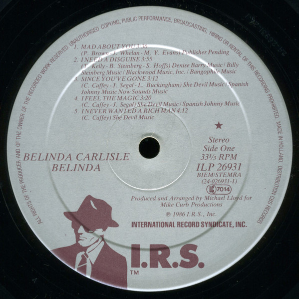 Belinda Carlisle - Belinda | I.R.S. Records (ILP 26931) - 3