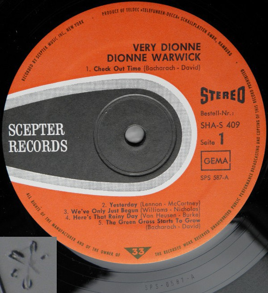 Dionne Warwick - Very Dionne | Scepter Records (SHA-S 409) - 3