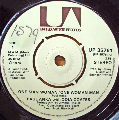 Paul Anka - One Man Woman / One Woman Man | United Artists Records (UP 35761) - main Paul Anka - One Man Woman / One Woman Man | United Artists Records (UP 35761) - main